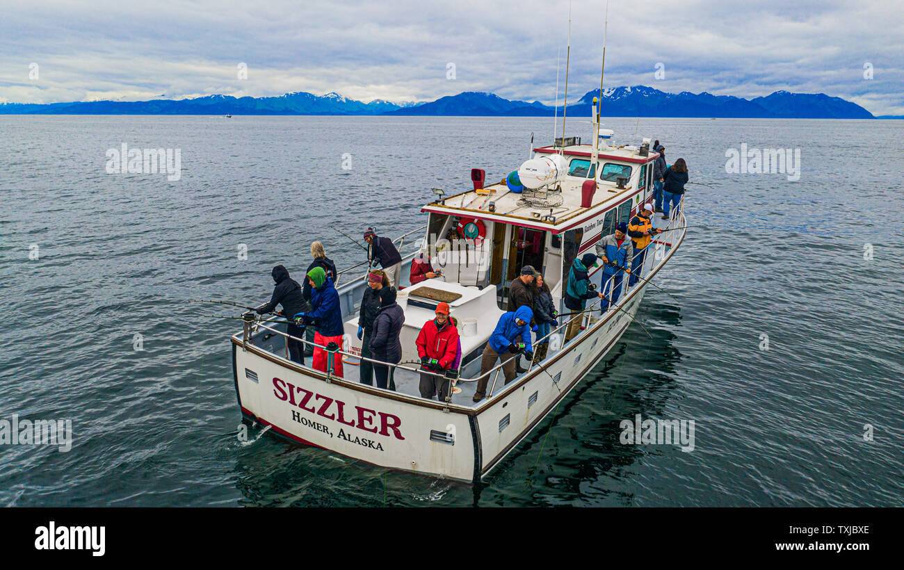 Deep sea hallibut fishing, the Sizzler, Rainbow Tours, Homer, Alaska, USA Stock Photo