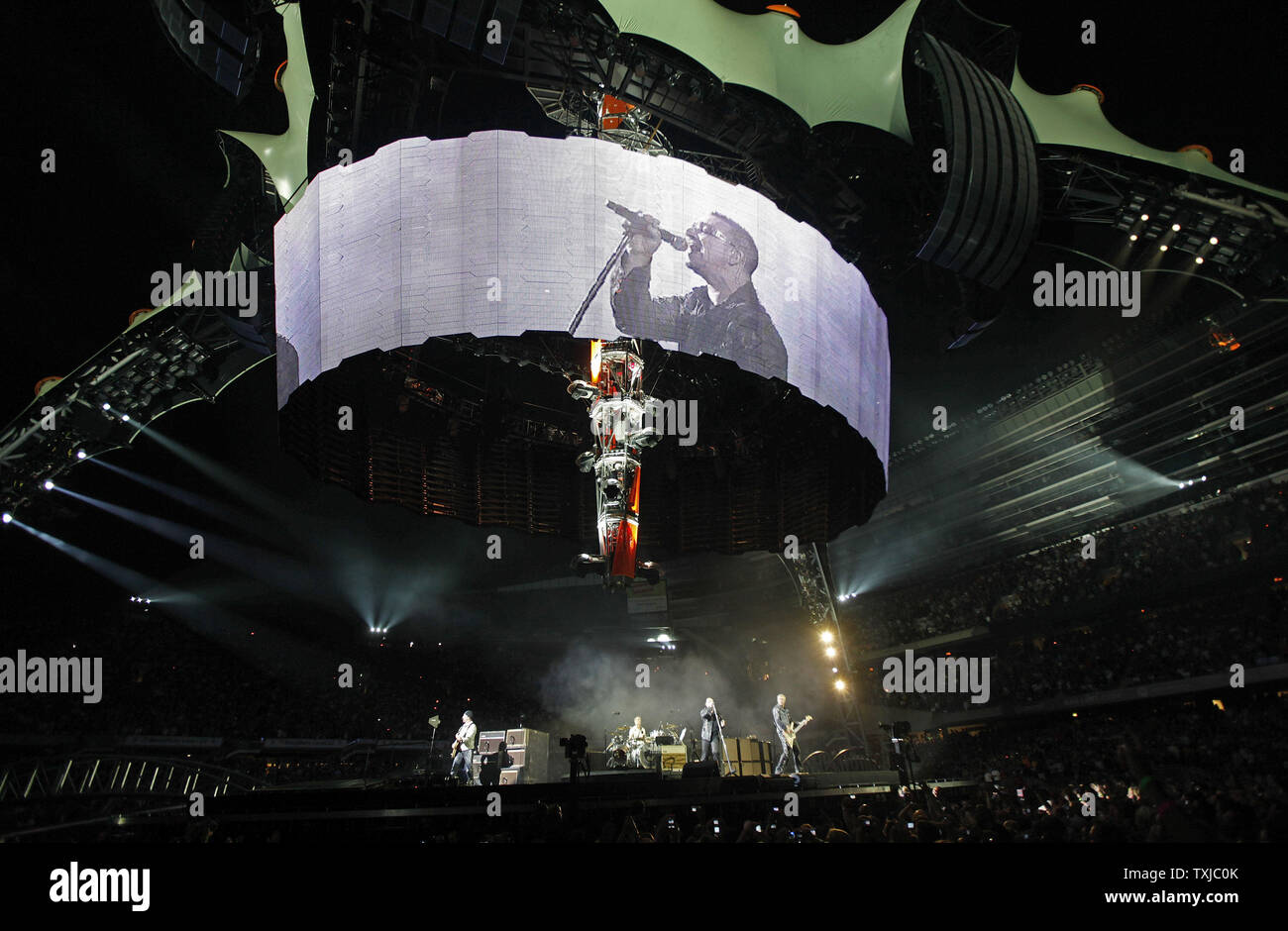 U2 performs the first concert of their 360 Degree North American Tour at Soldier Field in Chicago on September 12, 2009.     UPI/Brian Kersey Stock Photo