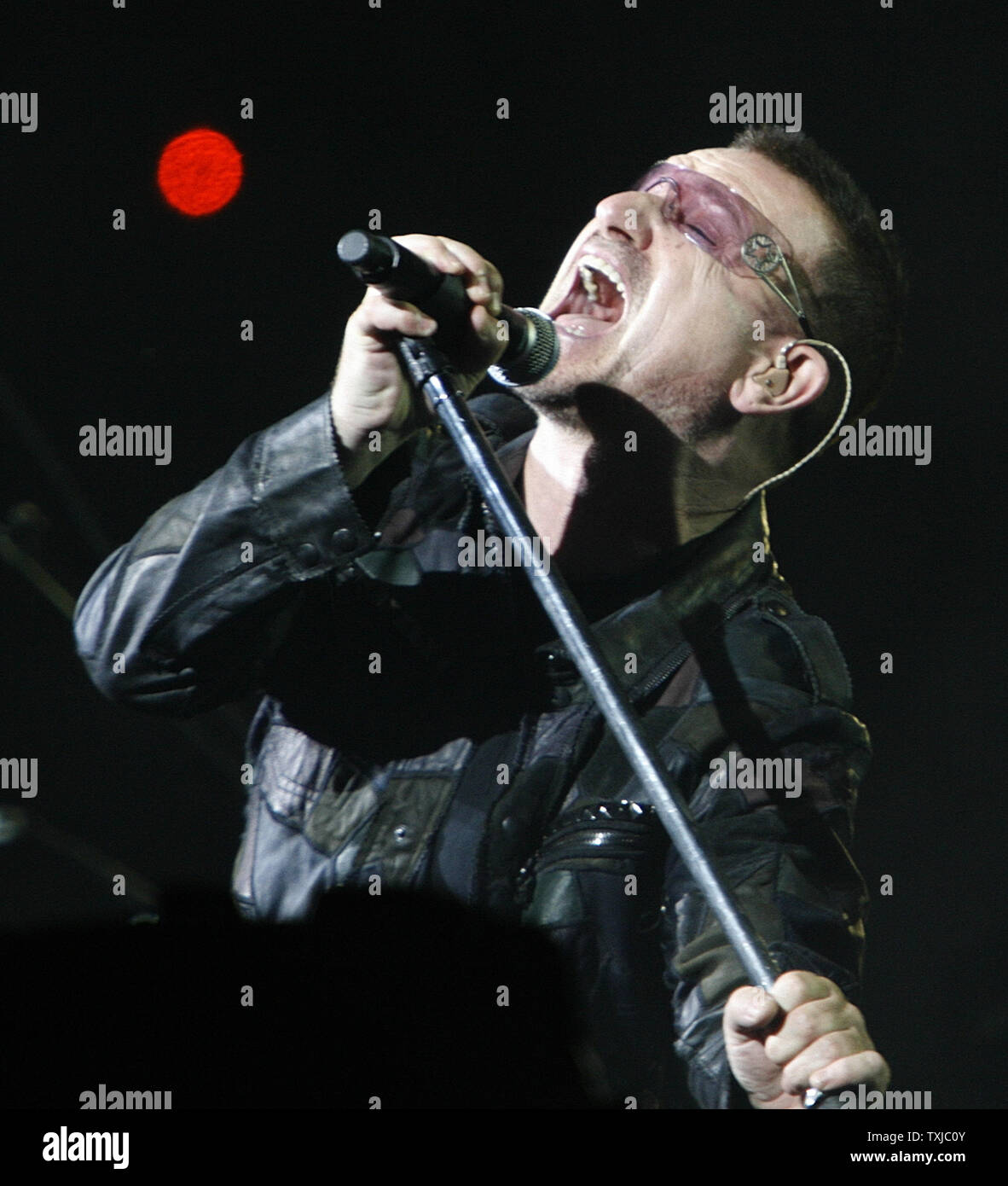 Bono performs with U2 at the first concert of their 360 Degree North American Tour at Soldier Field in Chicago on September 12, 2009.     UPI/Brian Kersey Stock Photo