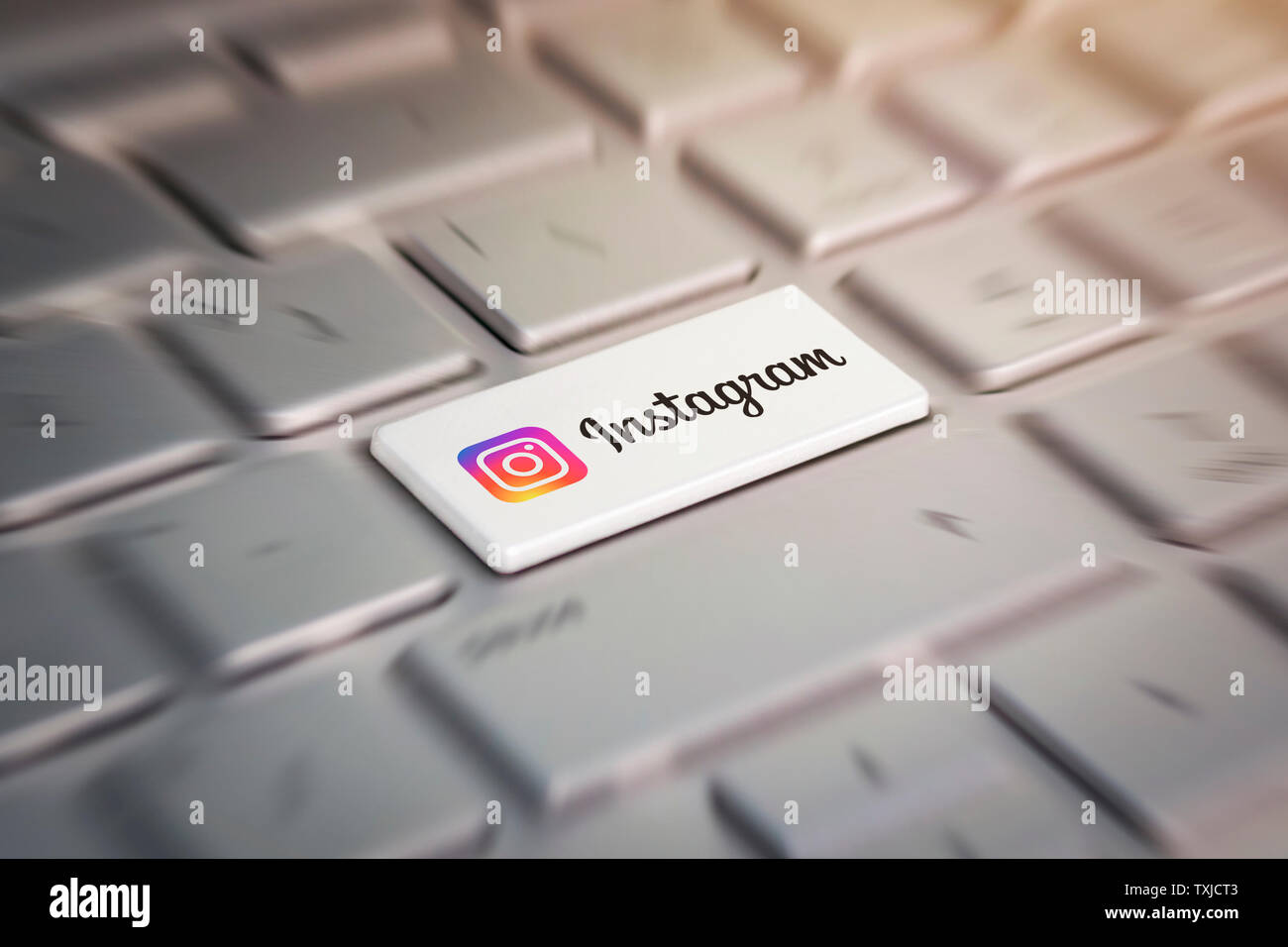 3 June 2018. Barnaul city. Russia. button with the company logo instagram  on the grey keyboard of a modern laptop Stock Photo - Alamy