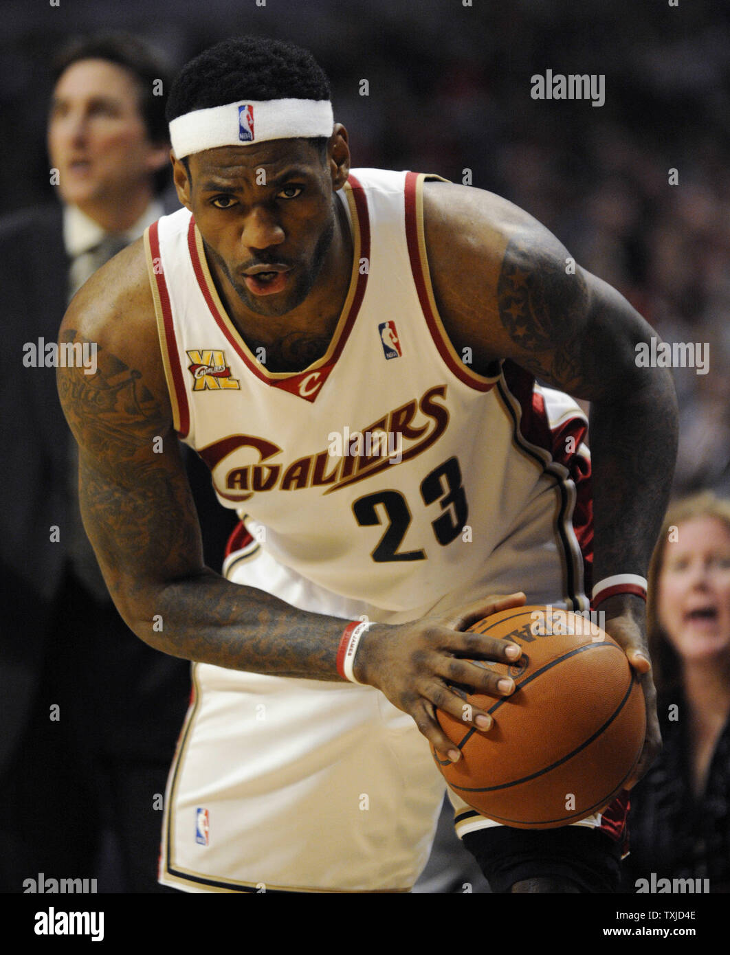Cleveland Cavaliers' LeBron James looks for room to drive against the Chicago Bulls during the first Cleveland Cavaliers' LeBron James looks for room to drive against the Chicago Bulls during the first