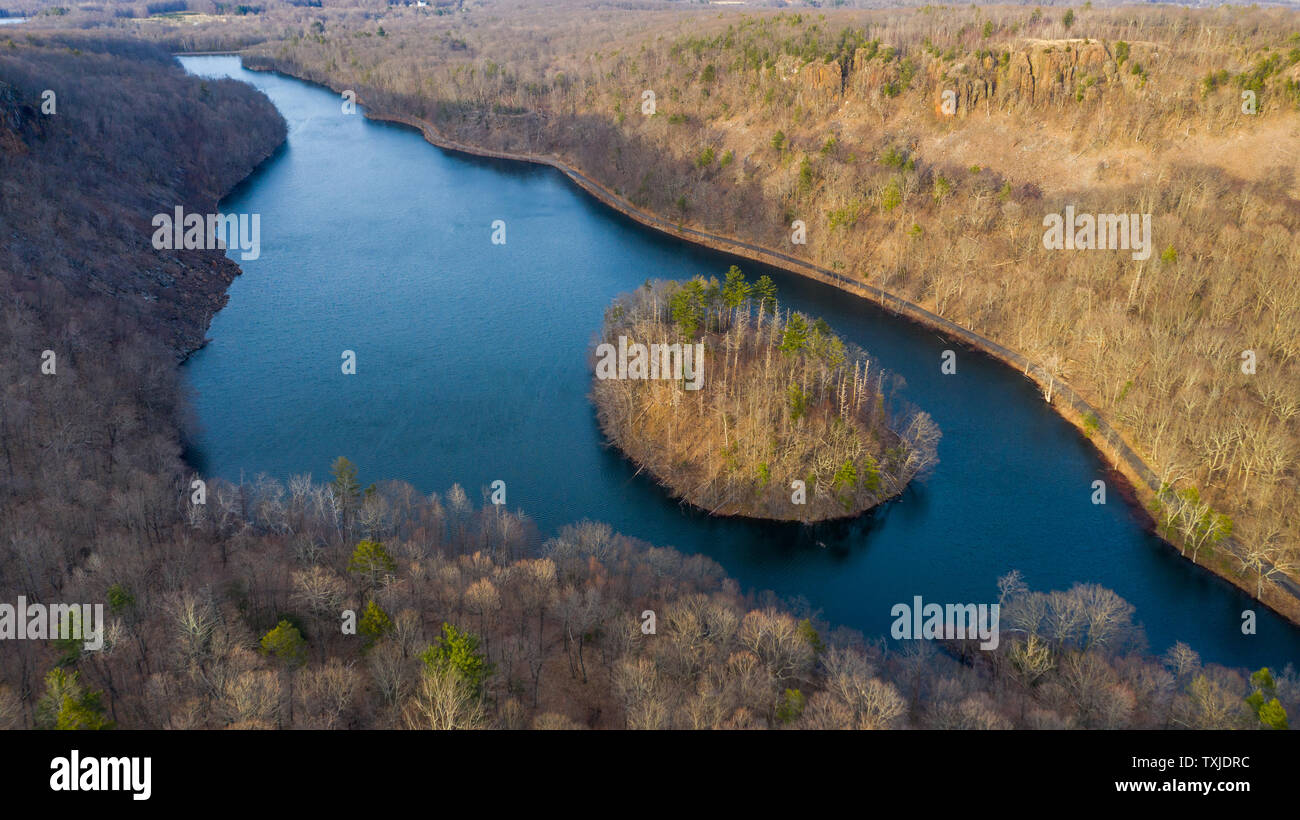 Mine Island, Merimere Reservoir, Hubbard Park, Meriden, CT, USA Stock Photo