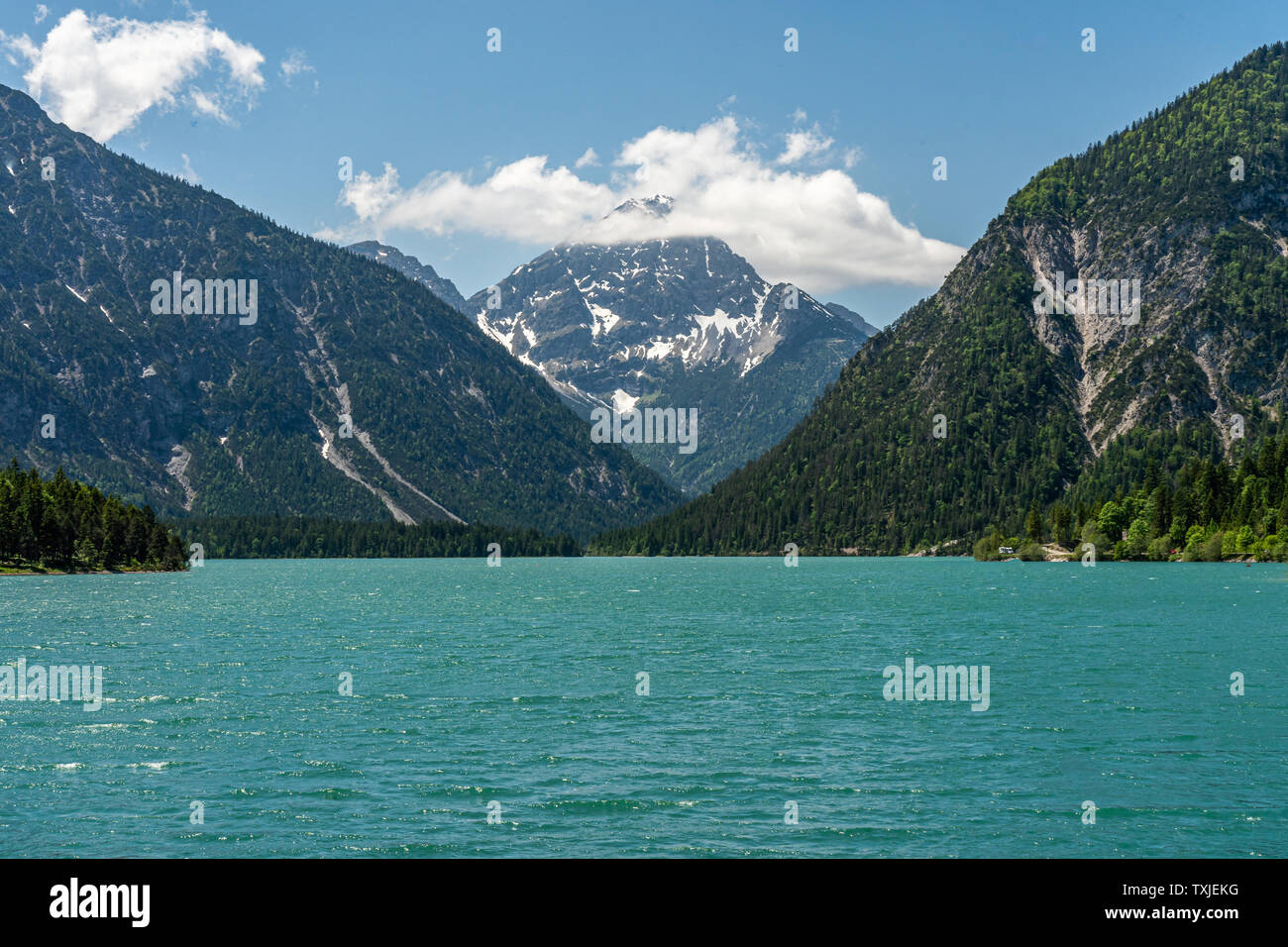 view on lake plansee and tauern in austrian alps, tyrol, austria Stock ...
