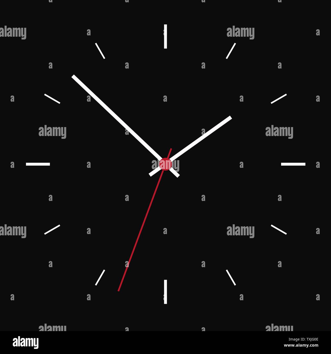 Simple illustration of black clock face without numbers with hour and