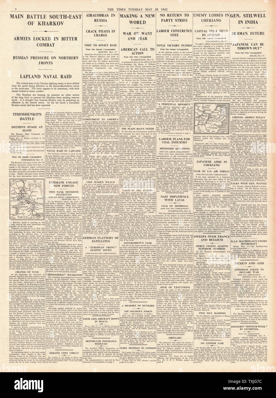 1942 page 4 The Times Battle for Kharkov Stock Photo