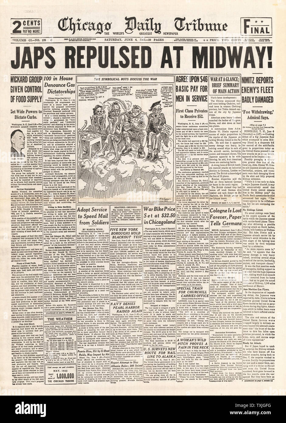 1942 front page Chicago Daily Tribune Battle for Midway Stock Photo
