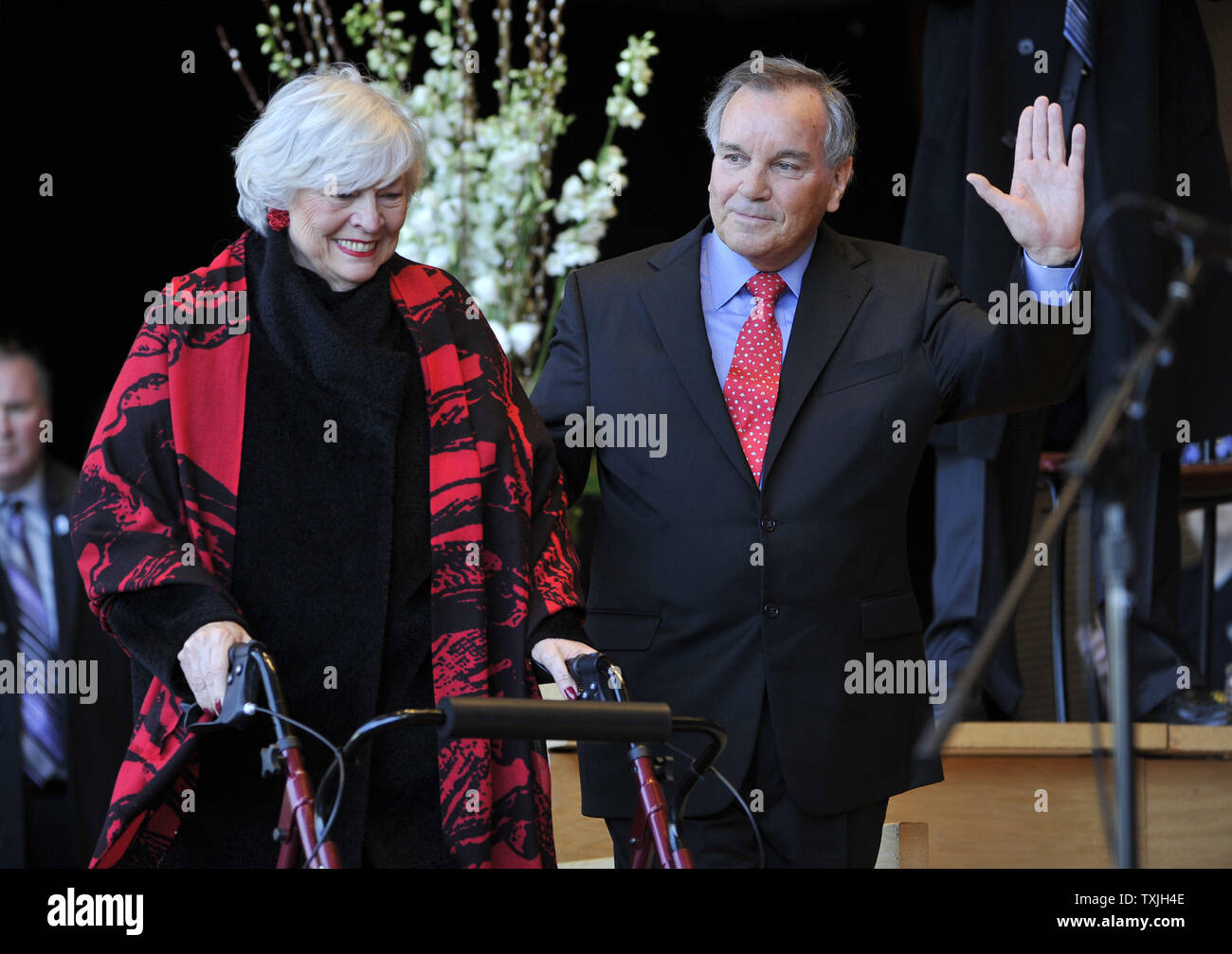 Chicago Mayor Richard M. Daley (R) and his wife Maggie are cheered as they are introduced at a ceremony to inaugurate Rahm Emanuel as mayor of Chicago at Millennium Park on May 16, 2011. Emanuel takes over for Richard M. Daley, who had served in the post since 1989.     UPI/Brian Kersey Stock Photo