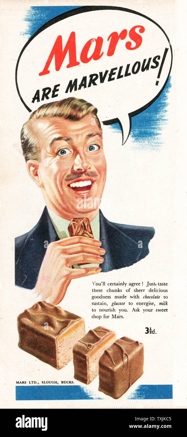 1947 UK Magazine Mars Bar Advert Stock Photo Alamy