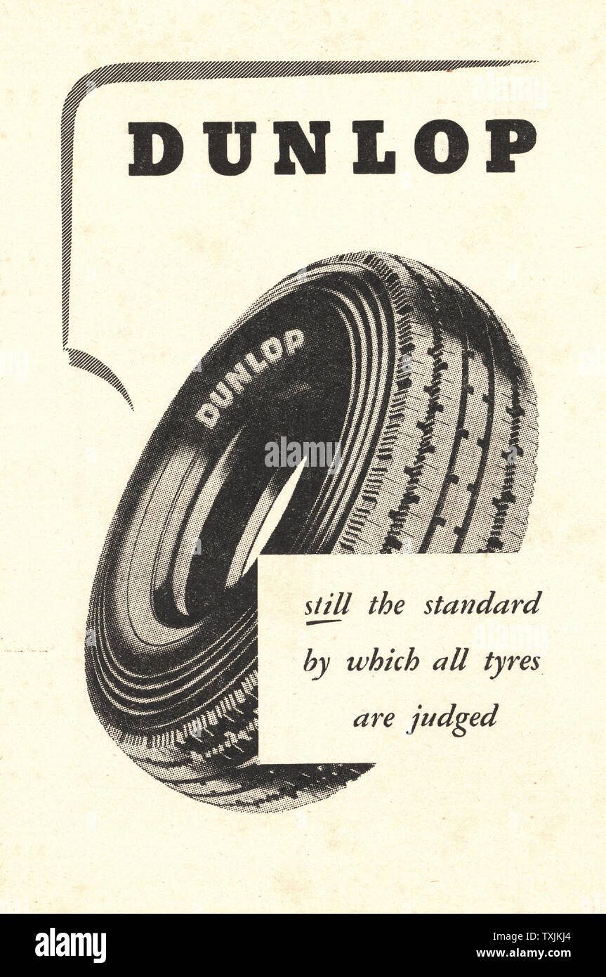 1947 UK Magazine  Dunlop Tyres Advert Stock Photo