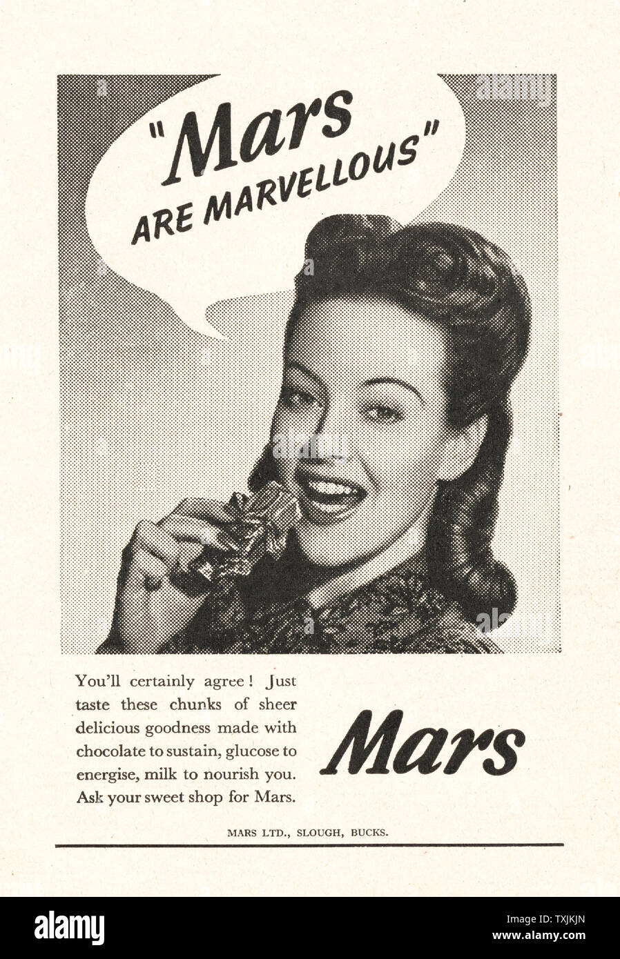 1947 UK Magazine Mars Bar Advert Stock Photo Alamy