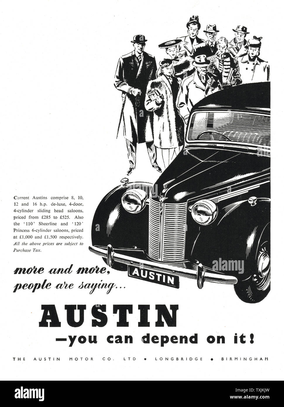 1947 UK Magazine Austin Car Advert Stock Photo