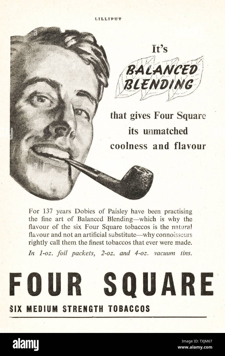1946 UK Magazine Four Square Tobacco Advert Stock Photo - Alamy