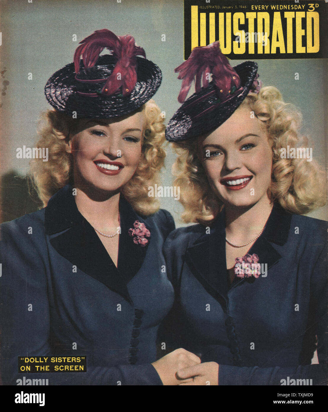 1946 UK Magazine Illustrated Actresses June Haver and Betty Grable Stock Photo