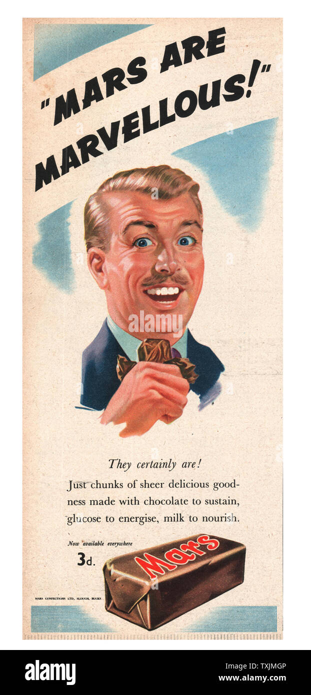 1946 UK Magazine Mars Bar Advert Stock Photo Alamy