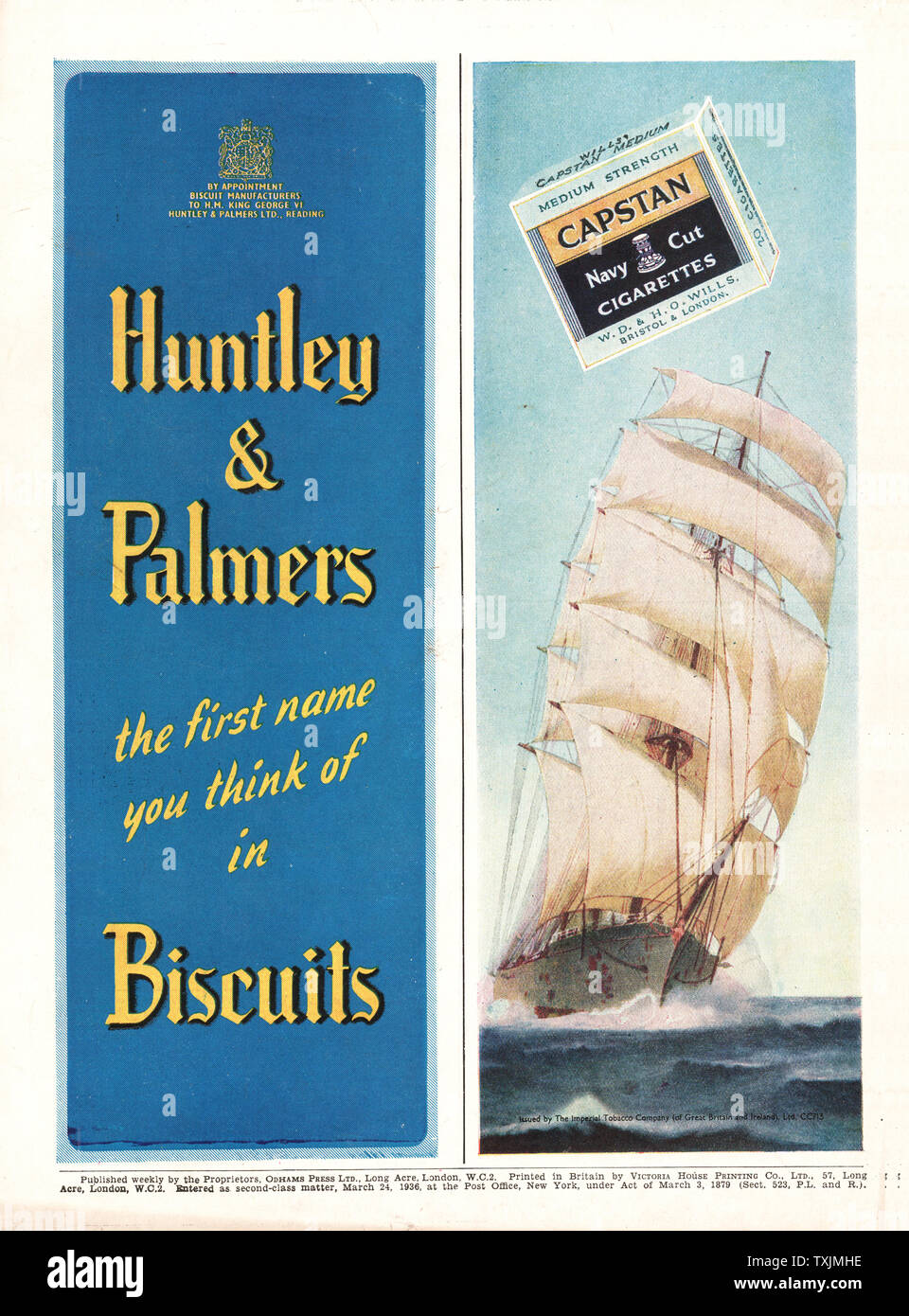 1946 UK Magazine Huntley & Palmers Biscuits Advert Stock Photo