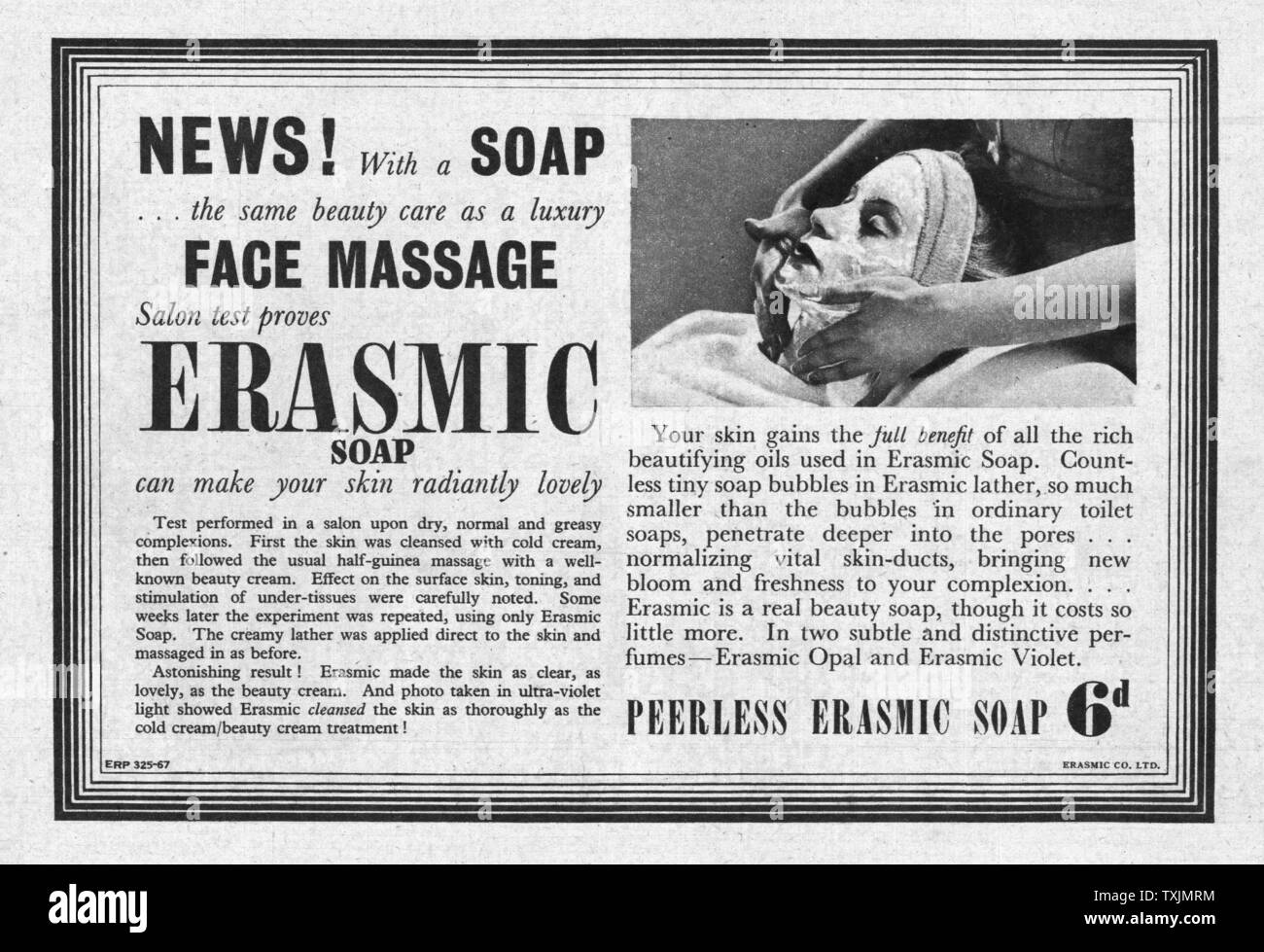1940 UK Magazine Erasmic Soap Advert Stock Photo
