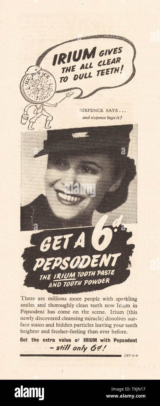 1940 UK Magazine Pepsodent toothpaste Advert Stock Photo - Alamy