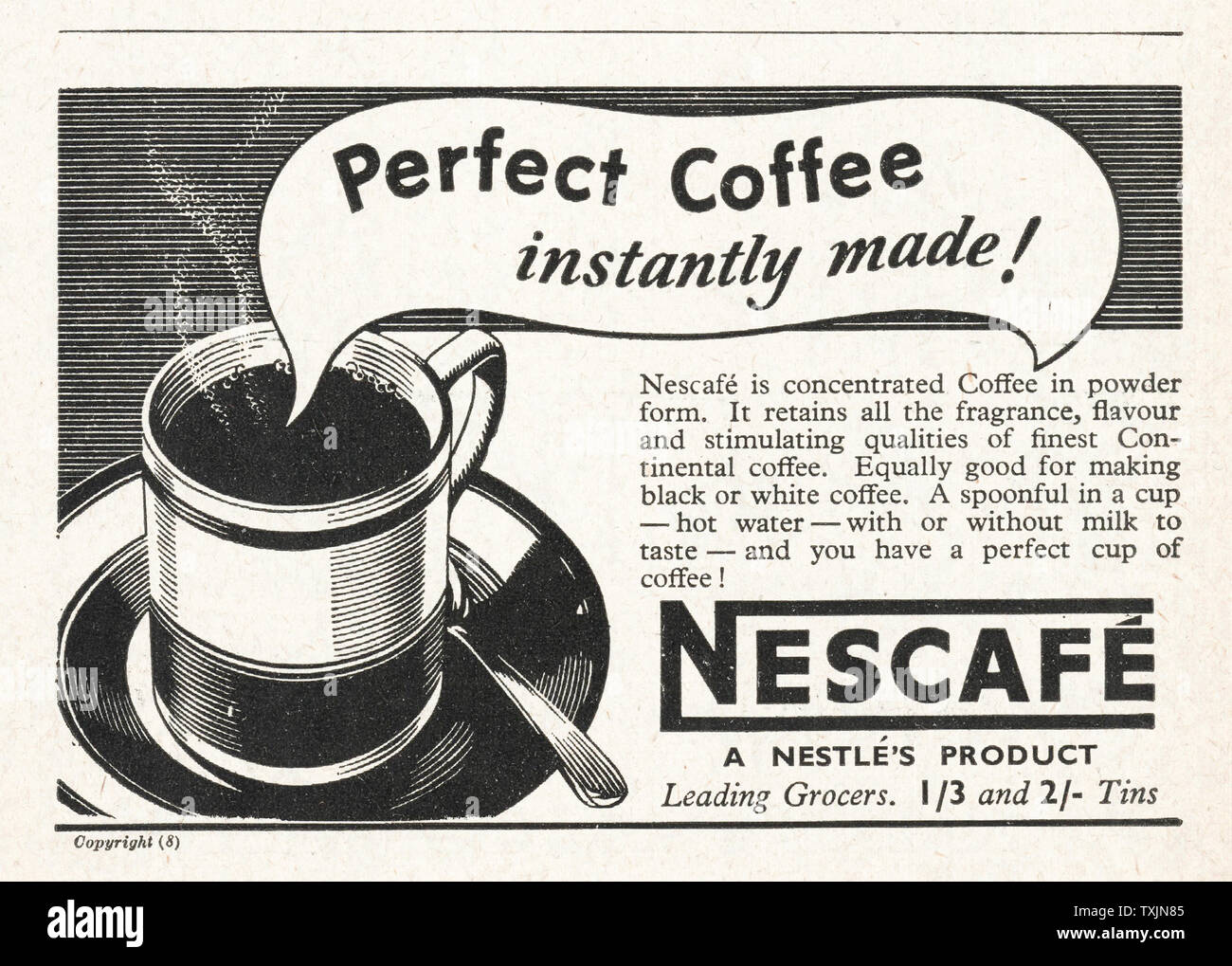 1940 UK Magazine Nescafe Coffee Advert Stock Photo Alamy