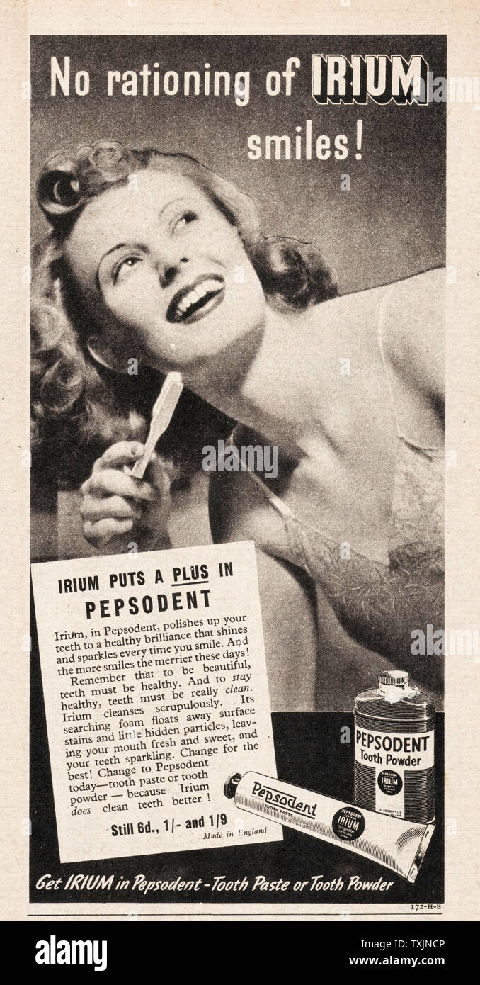 1940 UK Magazine Pepsodent tooth powder Advert Stock Photo - Alamy
