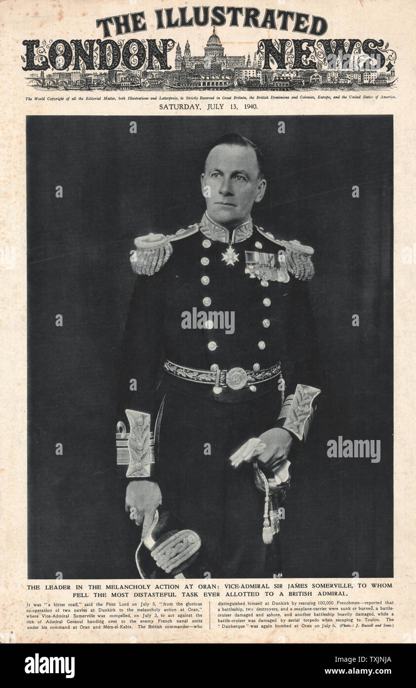 1940 Illustrated London News Vice Admiral James Somerville Stock Photo