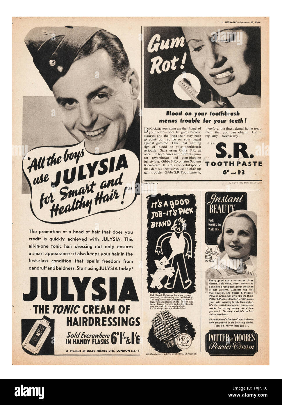 1940 UK Magazine Julysia Hair Tonic Advert Stock Photo