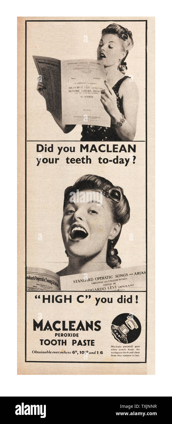 1940 UK Magazine Macleans Toothpaste Advert Stock Photo - Alamy