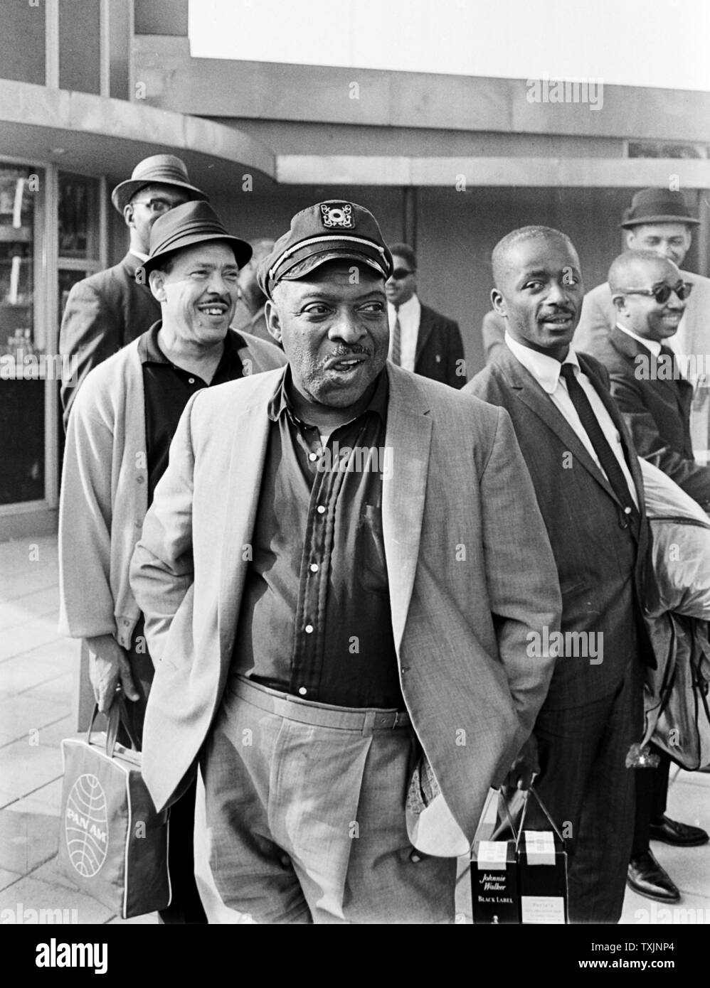 Count Basie and some of the members of his orchestra arrives at the  Landskrona Jazz Festival in the summer of 1963 Stock Photo - Alamy