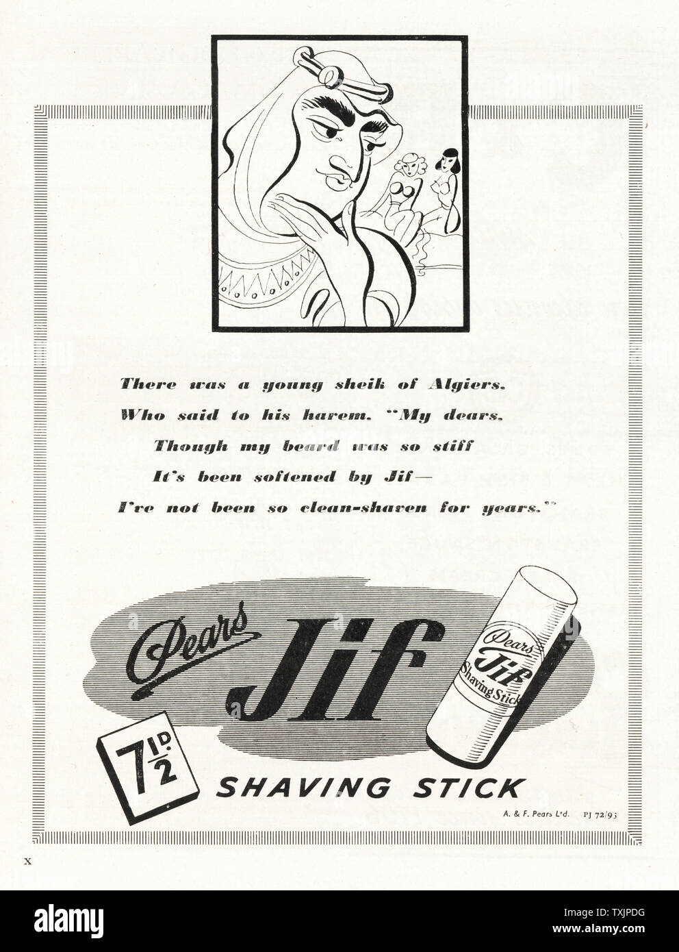 1945 UK Magazine Pears Jif Shaving Stick Advert Stock Photo Alamy