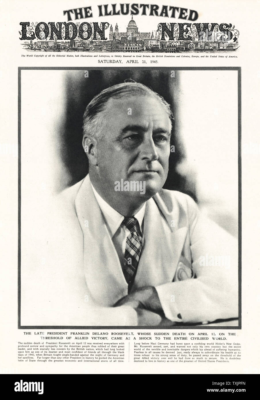 1945 Illustrated London News Death of President Roosevelt Stock Photo
