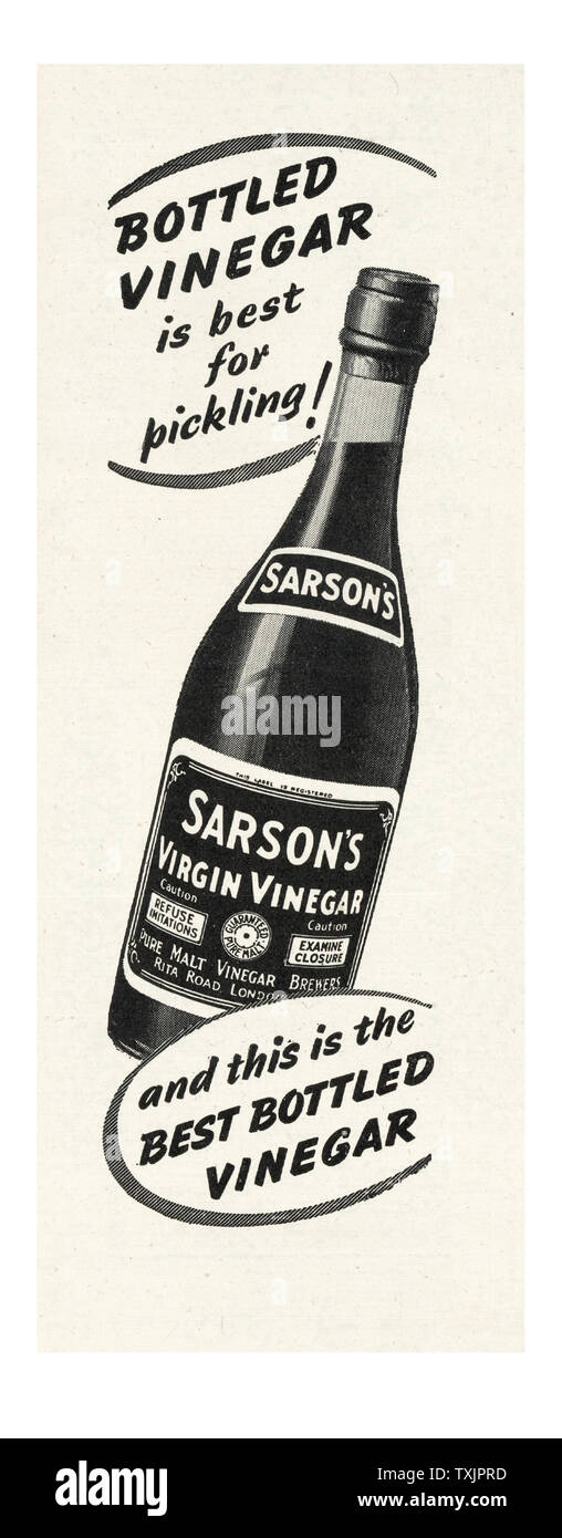 1945 UK Magazine Sarson's Vinegar Advert Stock Photo
