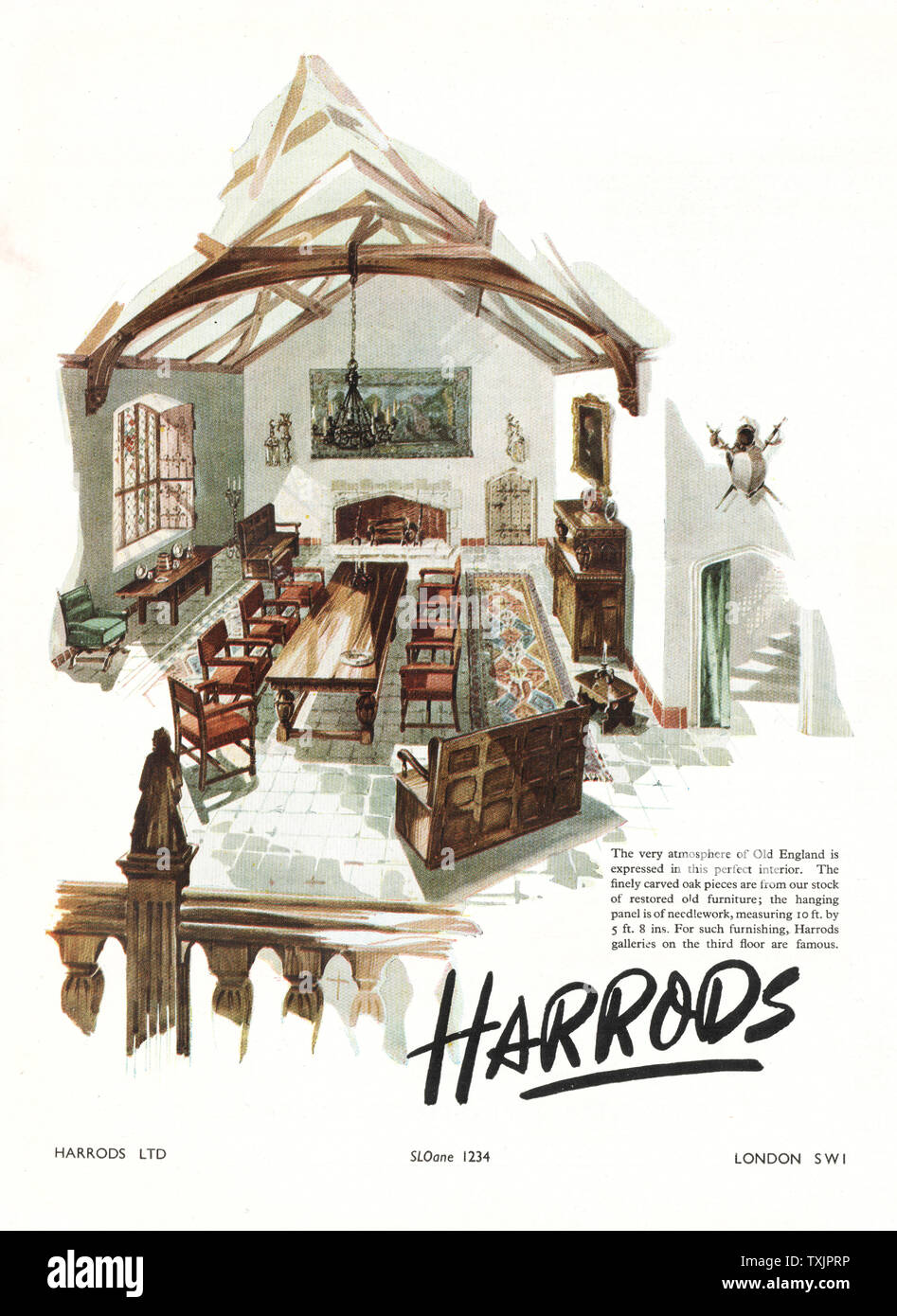 1947 UK Magazine Harrods Furnishings Advert Stock Photo