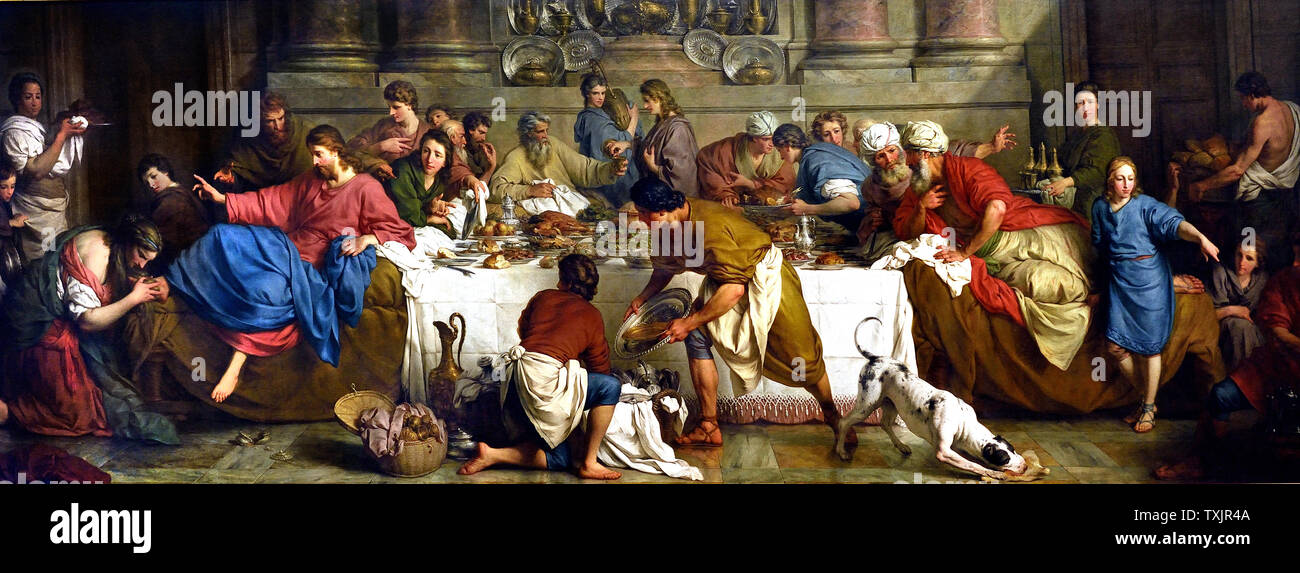 Supper in the House of Simon, by Pierre Subleyras  commissioned by the canons of the Lateran for their monastery in Asti (Italy) ( Pierre Subleyra1699 –  1749 was a French painter, active during the late-Baroque and early-Neoclassic period, mainly in Italy. ) Stock Photo