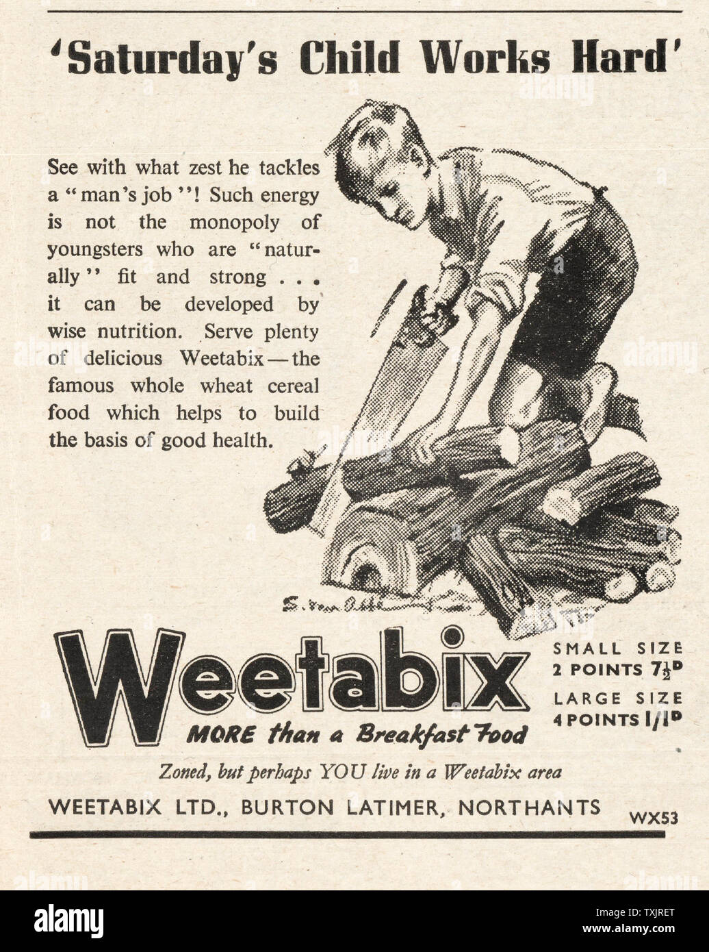 1945 UK Magazine Weetabix Advert Stock Photo