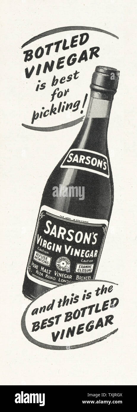 1945 UK Magazine Sarson's Vinegar Advert Stock Photo