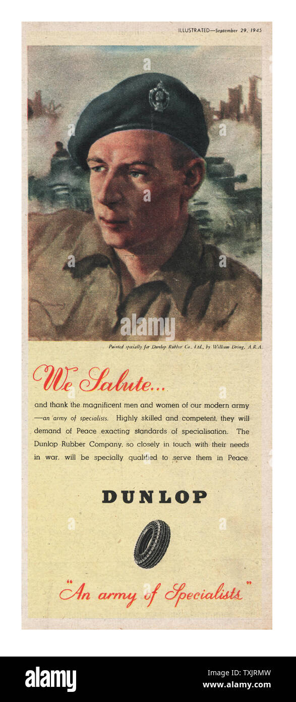 1945 UK Magazine  Dunlop Tyres Advert Stock Photo