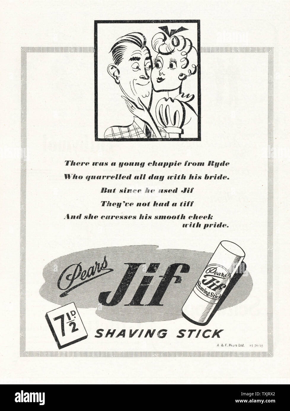 1945 UK Magazine Pears Jif Shaving Stick Advert Stock Photo Alamy