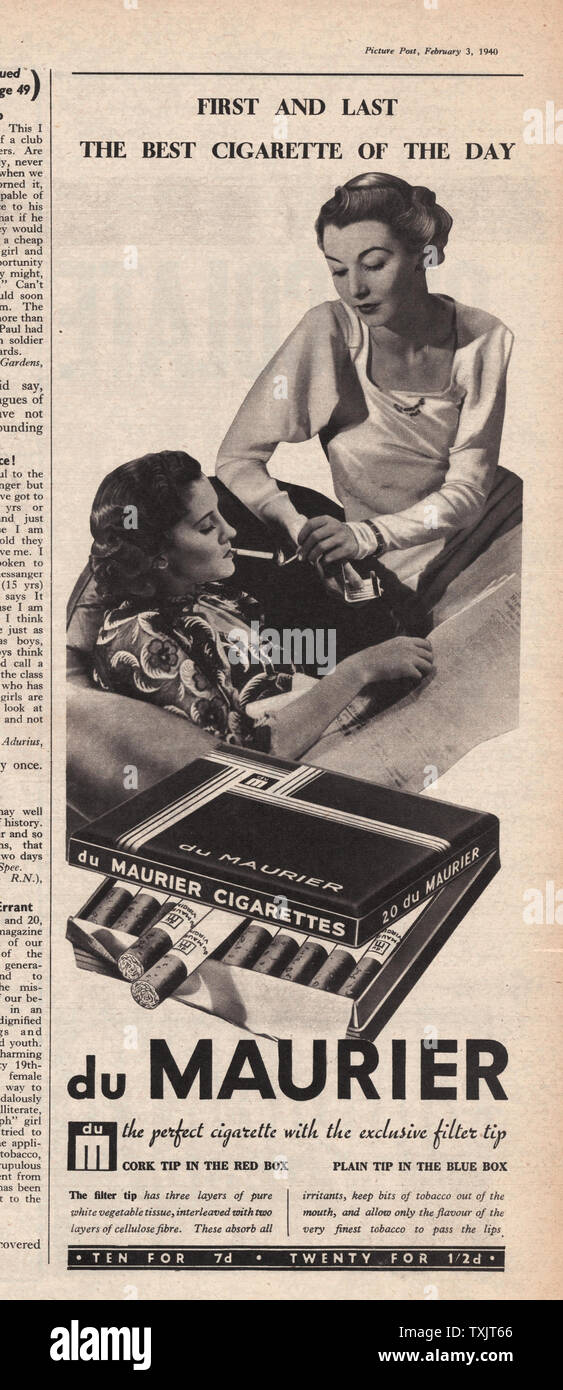 1940 UK Magazine Du Maurier Cigarettes Advert Stock Photo