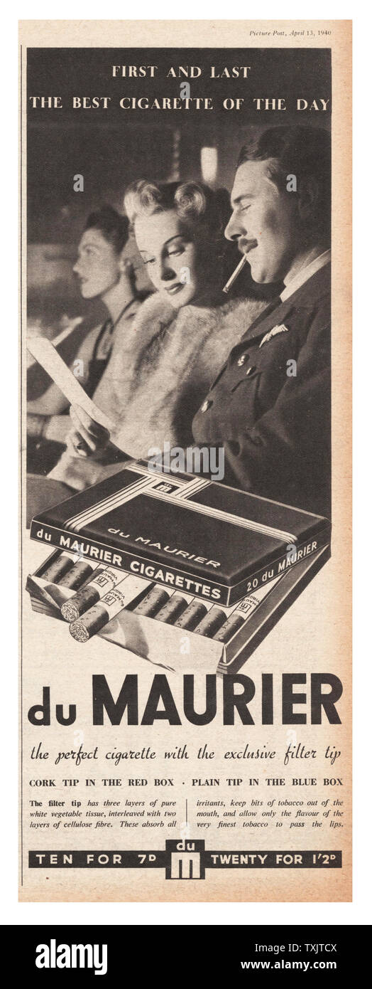 1940 UK Magazine Du Maurier Cigarettes Advert Stock Photo