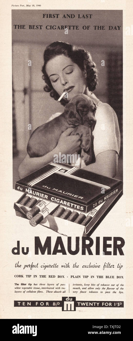 1940 UK Magazine Du Maurier Cigarettes Advert Stock Photo