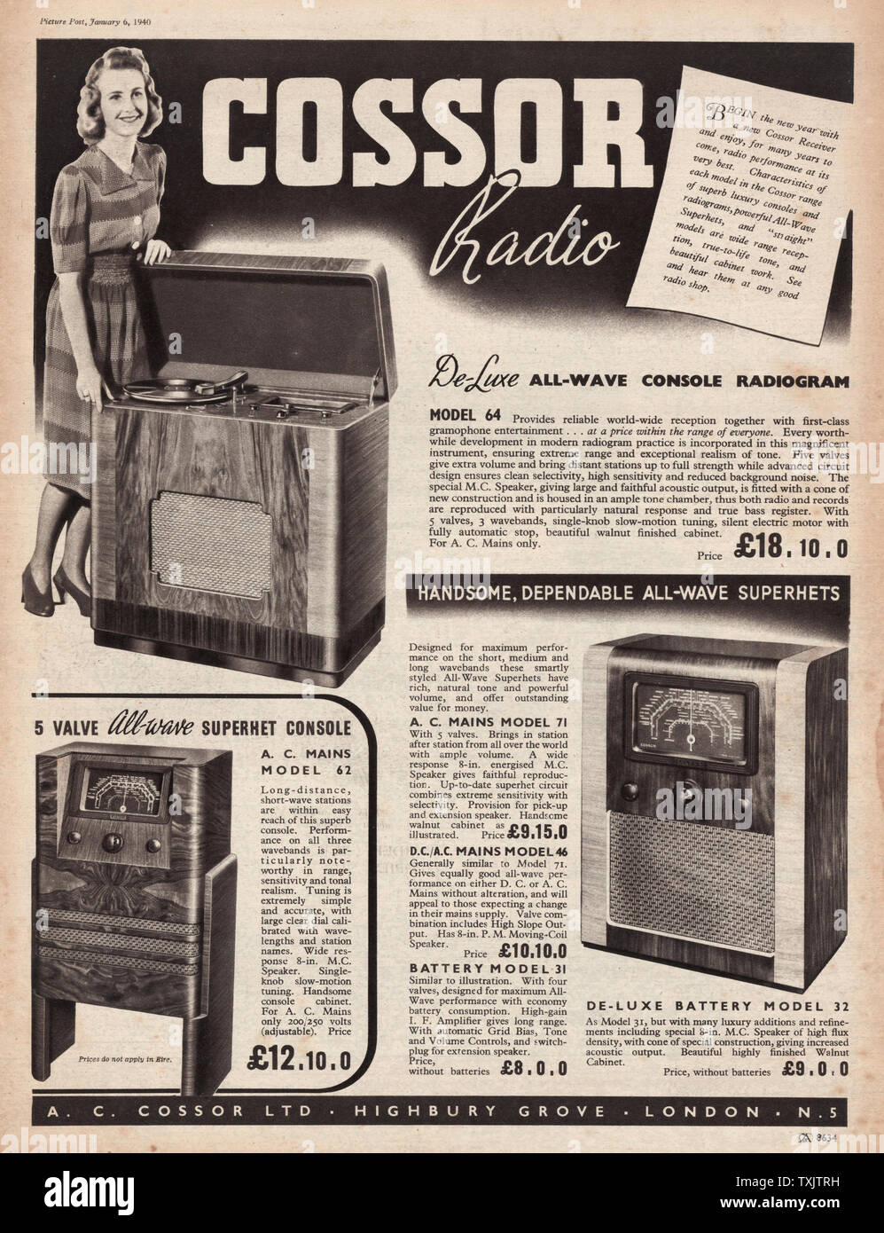 1940 UK Magazine Cossor Radio Advert Stock Photo - Alamy