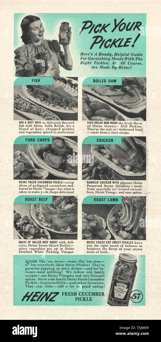 1941 U.S. Magazine Heinz Cucumber Pickle Advert Stock Photo Alamy