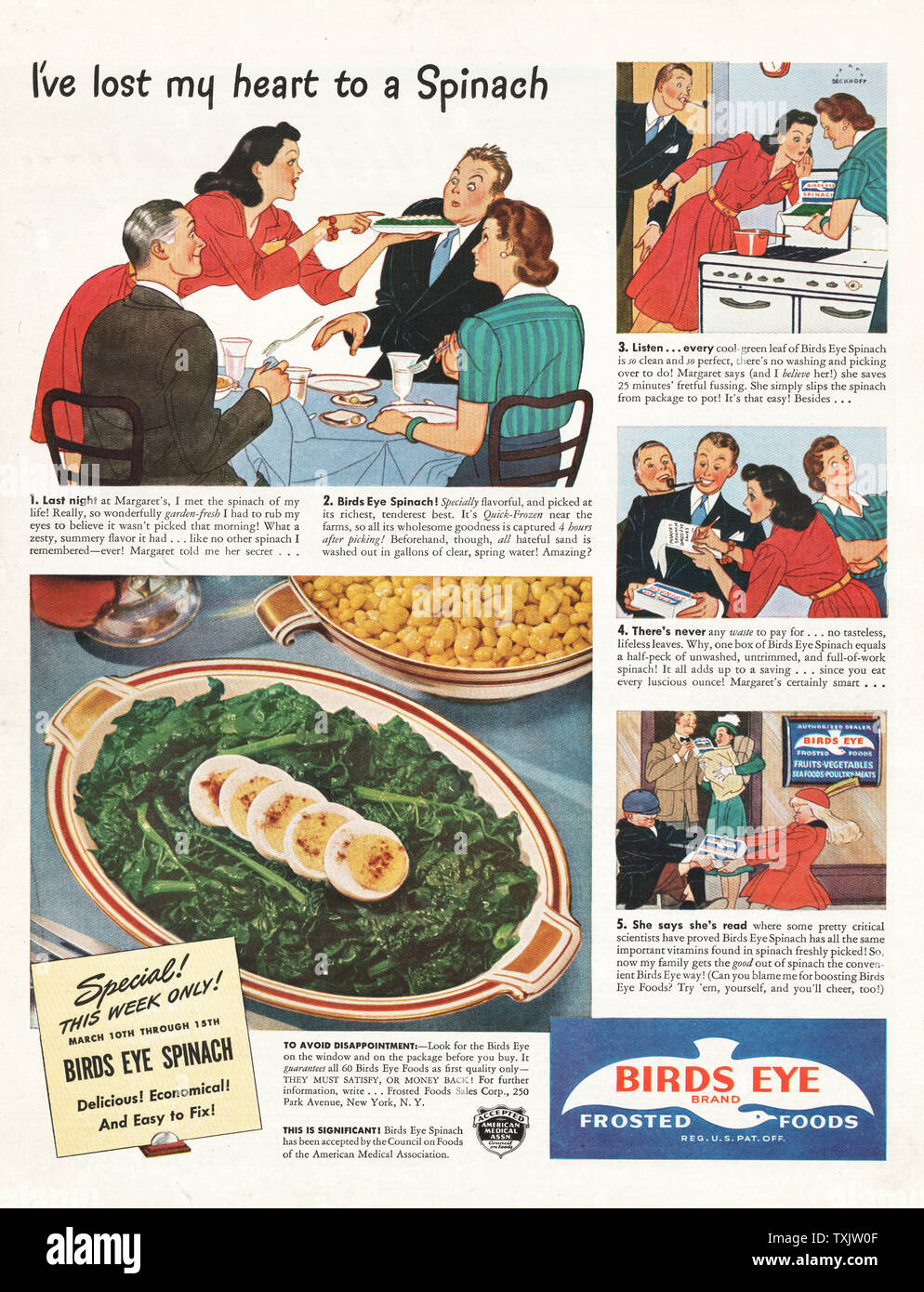 1941 U.S. Magazine Birds Eye Spinach Advert Stock Photo Alamy