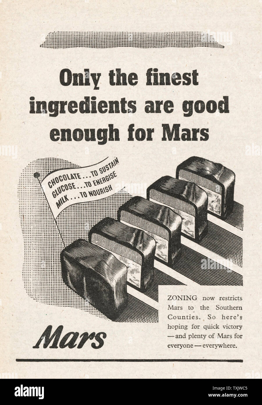 1944 UK Magazine Mars Bar Advert Stock Photo Alamy