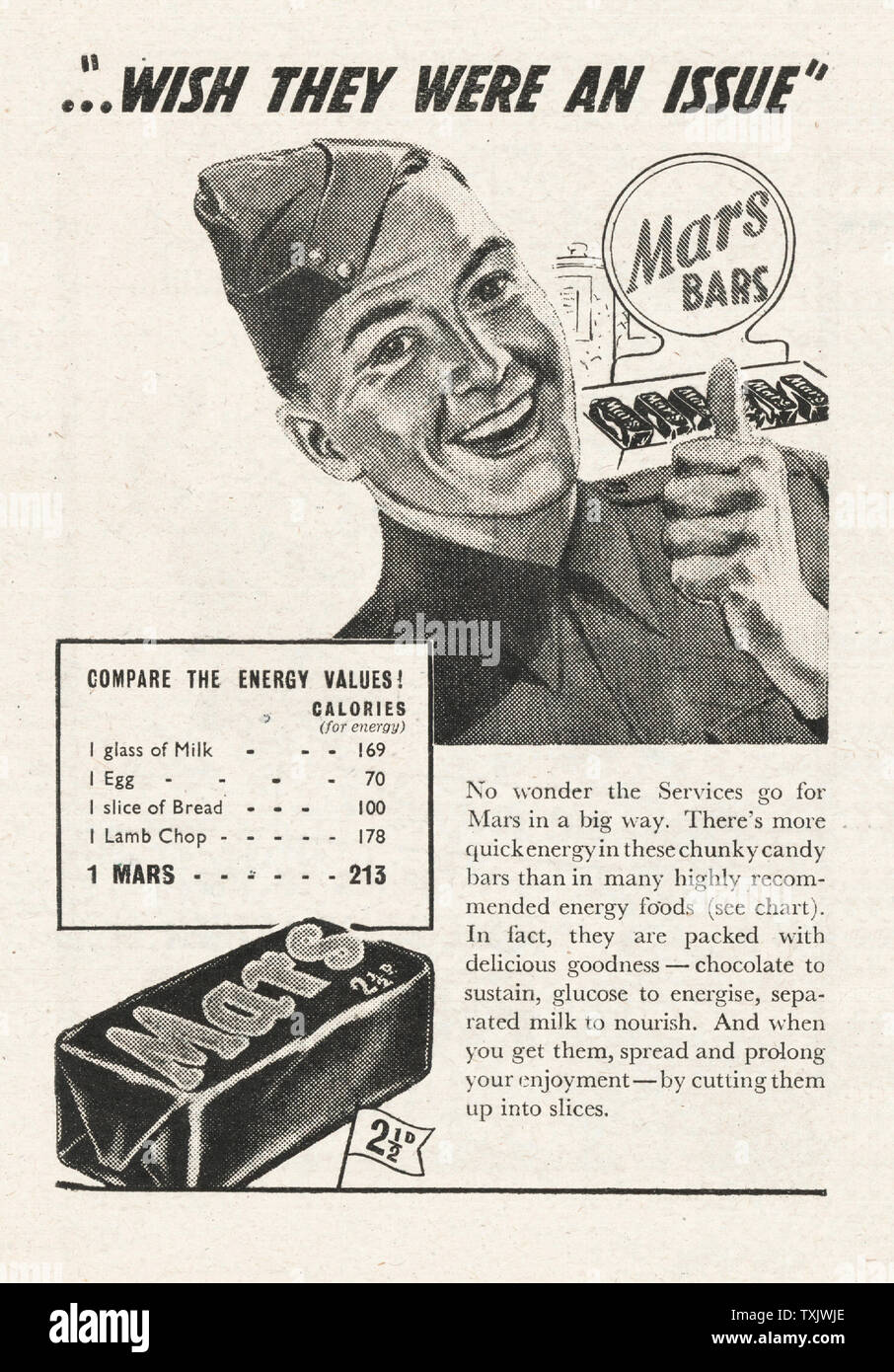 1943 UK Magazine Mars Bar Advert Stock Photo Alamy