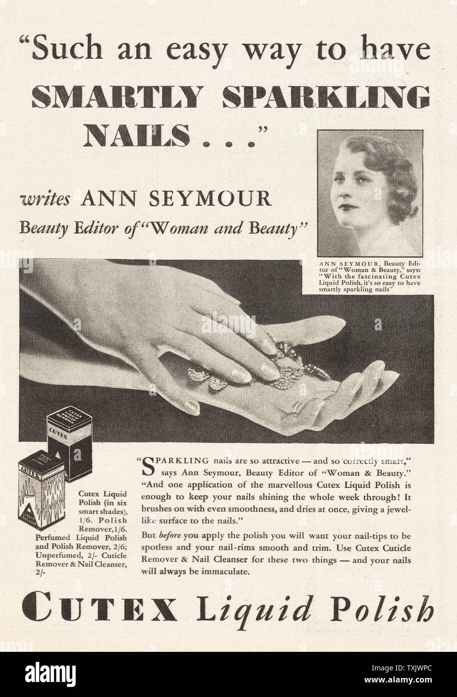 1940 UK Magazine Cutex Nail Polish Advert Stock Photo - Alamy