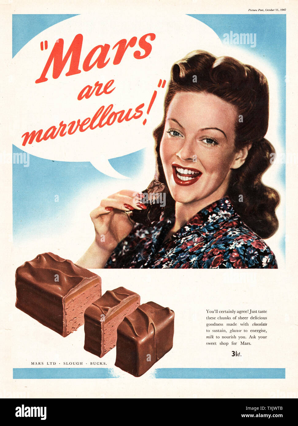 1947 UK Magazine Mars Bar Advert Stock Photo Alamy