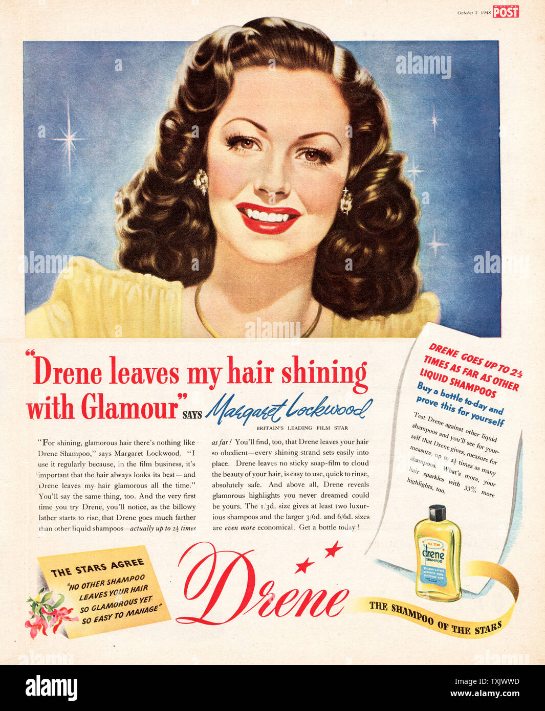 1948 UK Magazine Drene Shampoo Advert Stock Photo - Alamy