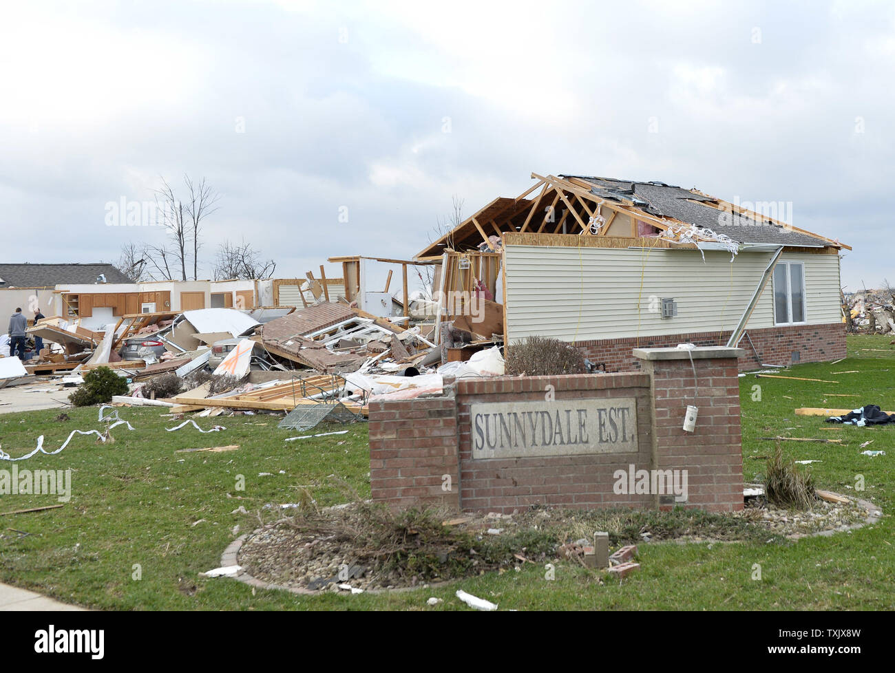 The remnants of a house stands in Washington, Illinois on November 18, 2013. Six people died and hundreds of homes were destroyed in Illinois as 81 tornadoes were sighted on November 17 throughout 12 midwest states including the EF4 tornado that struck Washington, Illinois.     UPI/Brian Kersey Stock Photo