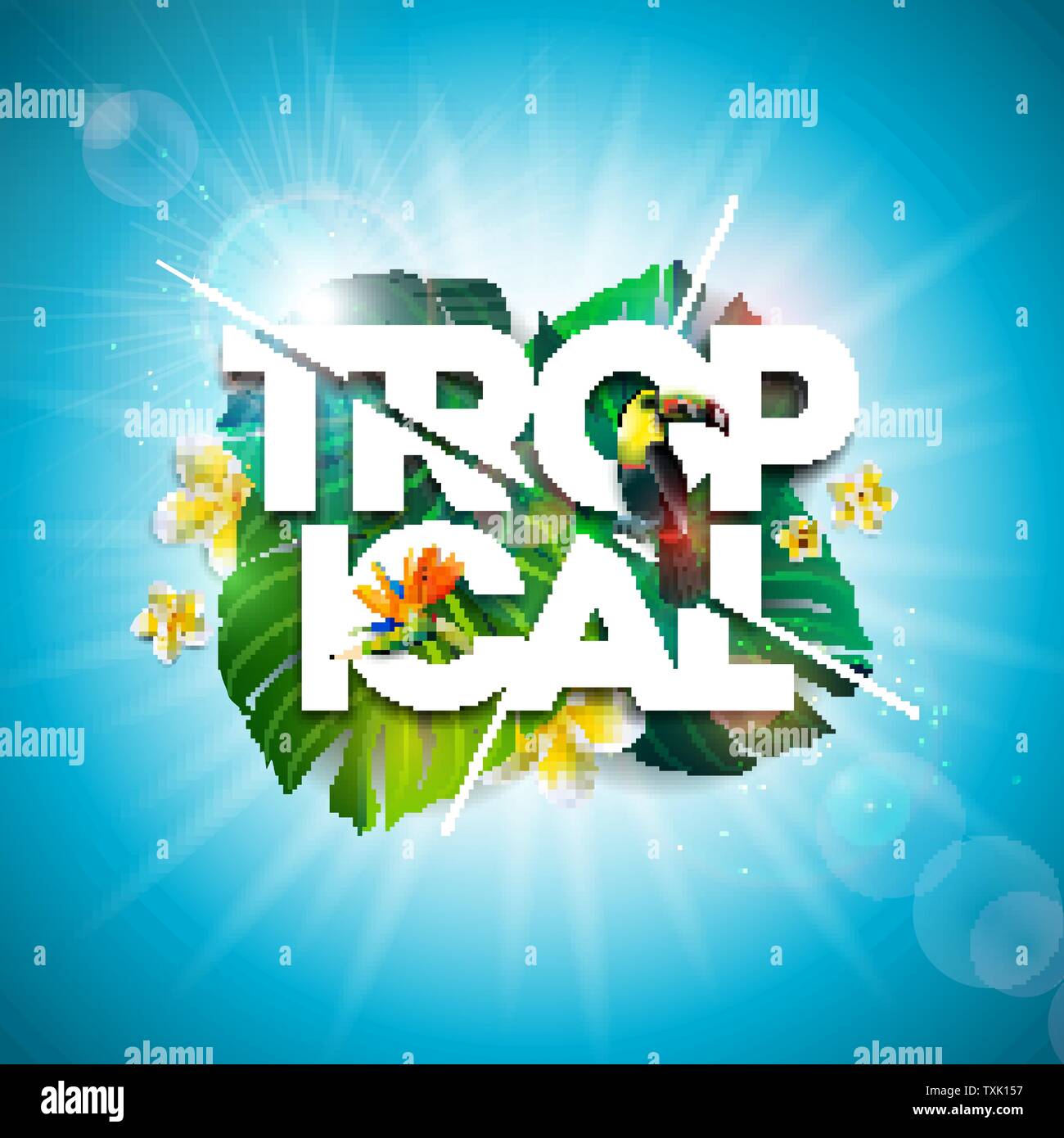 Tropical Summer Holiday Design with Toucan Bird and Parrot Flower on ...