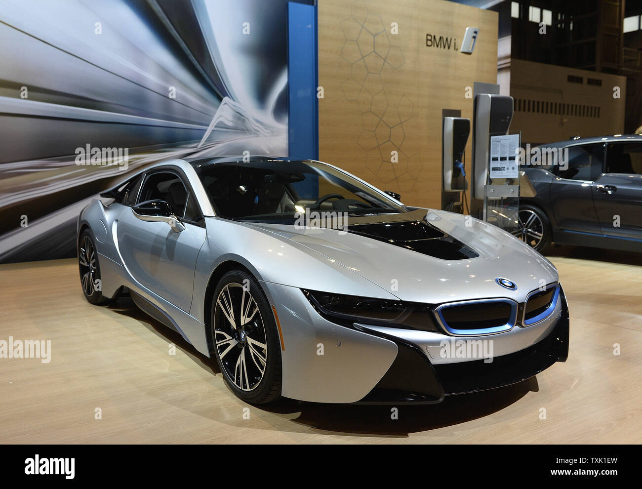 The 2015 BMW i8 electric car is displayed the Chicago Auto Show on ...